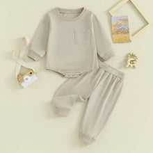 Load image into Gallery viewer, Baby Fall Outfits Girl Boy 2Pcs Solid Color Crewneck Pocket Oversized Long Sleeve Romper Pants Set
