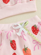 Baby Toddler Girls 2Pcs Fall Set Fashionable Strawberry Print Long Sleeve Pullover Top Bow Jogger Pants Outfit