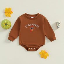 Load image into Gallery viewer, Baby Girls Boys Little Turkey Bubble Romper Thanksgiving Letter Turkey Embroidery Long Sleeve Fall Bodysuit
