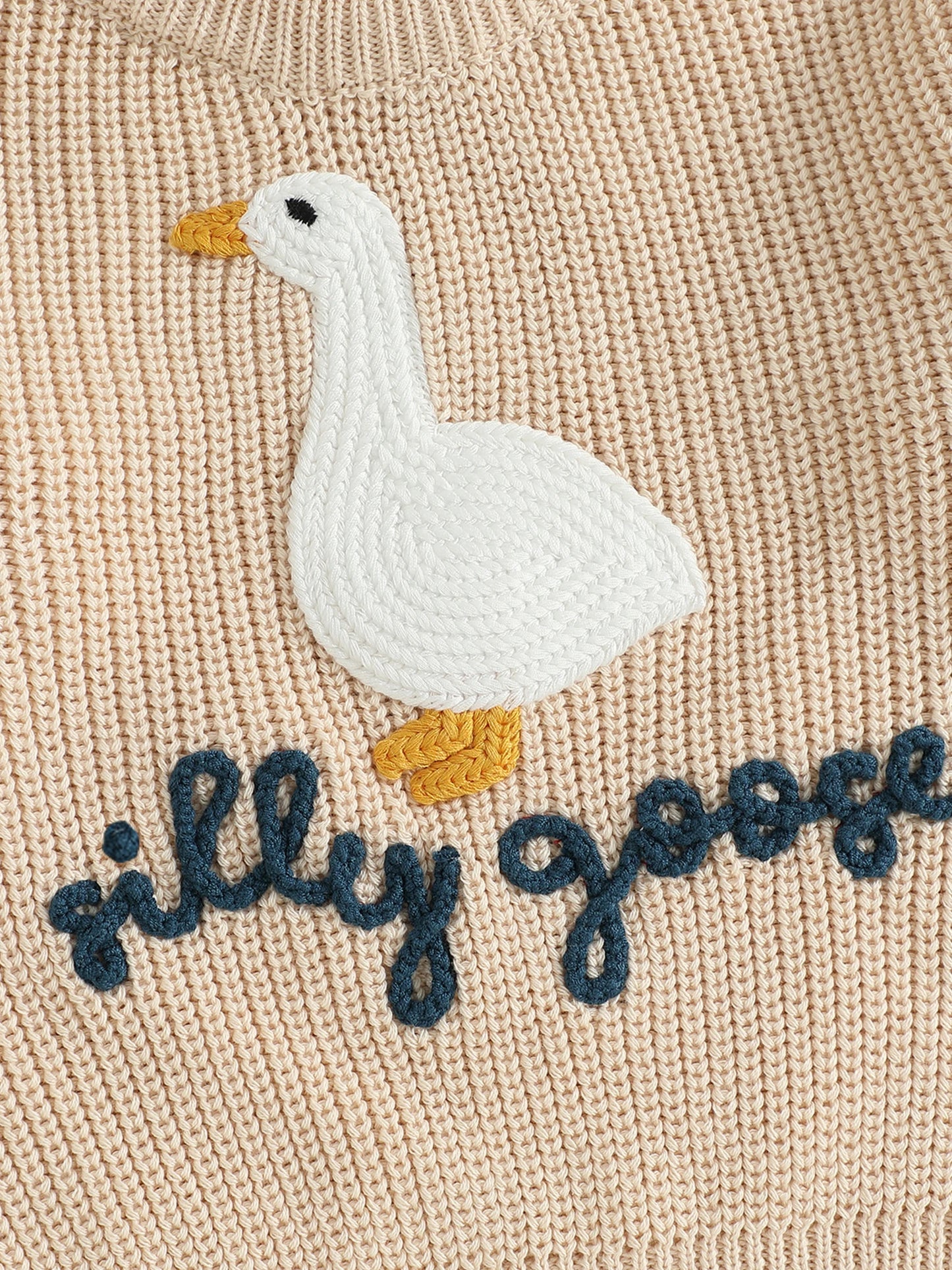 Baby Toddler Boys Girls Silly Goose Sweater Animal Letter Embroidered Crewneck Long Sleeve Pullover Knit Top