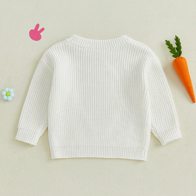 Baby Toddler Kids Girls Boys Pullover Sweater Casual Long Sleeve Easter Bunny Rabbit Embroidery Knitwear Knit Top