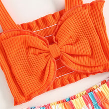 Load image into Gallery viewer, Infant Baby Girls 3Pcs Clothes Outfit Solid Ribbed Bowknot Tank Tops Floral Print Shorts Headband
