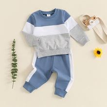 Load image into Gallery viewer, Baby Toddler Boys 2Pcs Long Sleeve Round Neck Top Drawstring Long Pants Contrast Color Outfit Set
