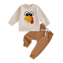 Load image into Gallery viewer, Baby Toddler Boys Girls 2Pcs Set Long Sleeve Crew Neck Embroidery Turkey Top with Pants Thanksgiving Outfit
