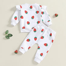 Load image into Gallery viewer, Baby Toddler Girls 2Pcs Outfit Strawberry Print Long Sleeve Crew Neck Top with Elastic Waist Pants Fall Set
