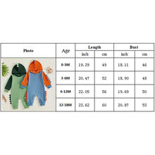 Load image into Gallery viewer, Baby Boys Romper Hooded Dinosaur Shaped Contrast Color Long Sleeve Fall Bodysuit Jumpsuit
