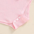 Baby Girls 3Pcs Fall Outfit Long Sleeve Ribbed Romper + Bow Suspender Flower Print Skirt + Headband Set