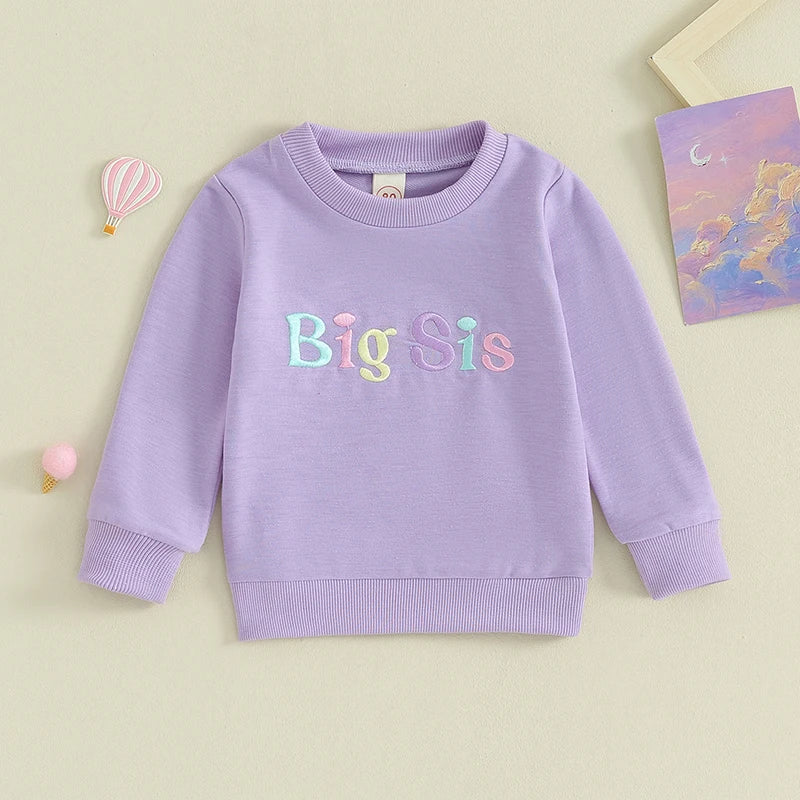 Toddler Baby Girls Clothes Sister Matching Outfits Letter Big Little Sis Embroidery Long Sleeve Bubble Romper or Long Sleeve Top