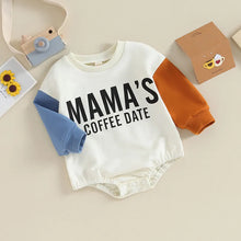 Load image into Gallery viewer, Baby Boys Girls Long Sleeve Letter Print Mama&#39;s Coffee Date Contrast Color Crew Neck Jumpsuit Romper Fall Bodysuits
