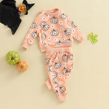 Load image into Gallery viewer, Baby Toddler Girl 2 Pcs Flower Pumpkin Print Long Sleeve Top Halloween Pink Long Pants Outfit Set
