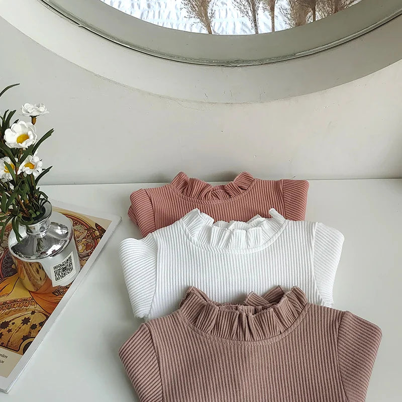 Ruffle Neck Long Sleeve Bodysuit Romper Set