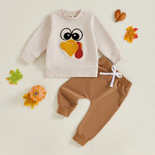 Load image into Gallery viewer, Baby Toddler Boys Girls 2Pcs Set Long Sleeve Crew Neck Embroidery Turkey Top with Pants Thanksgiving Outfit
