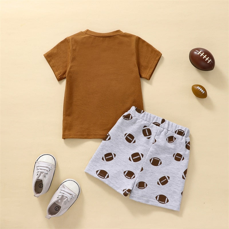 Toddler Baby Boy Girl 2Pcs Short Sleeve Letter Print T-shirt Football Pattern Shorts