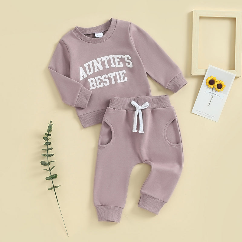 Baby Toddler Girls 2Pcs Outfit Auntie's Bestie Long Sleeve Crewneck Top Jogger Pants Set