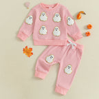 Baby Toddler Boys Girls 2Pcs Halloween Outfit Ghost Pumpkin Pattern Striped O-Neck Long Sleeve Top with Pants Jogger Set