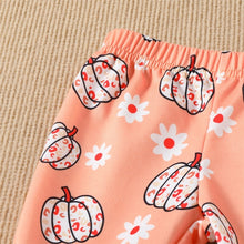 Load image into Gallery viewer, Toddler Baby Girl 2Pcs Halloween Clothes Pumpkin Print Long Sleeve Top Flower &amp; Pumpkin Flare Pant
