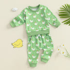 Baby Toddler Boys Girls 2Pcs Fall Outfit Long Sleeve Farm Chicken Print Top Jogger Pants Set