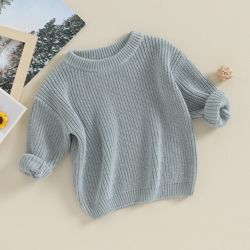 Baby Toddler Kids Girl Boy Knit Sweater Round Neck Long Sleeve Pullover Top Fall Winter Knitwear