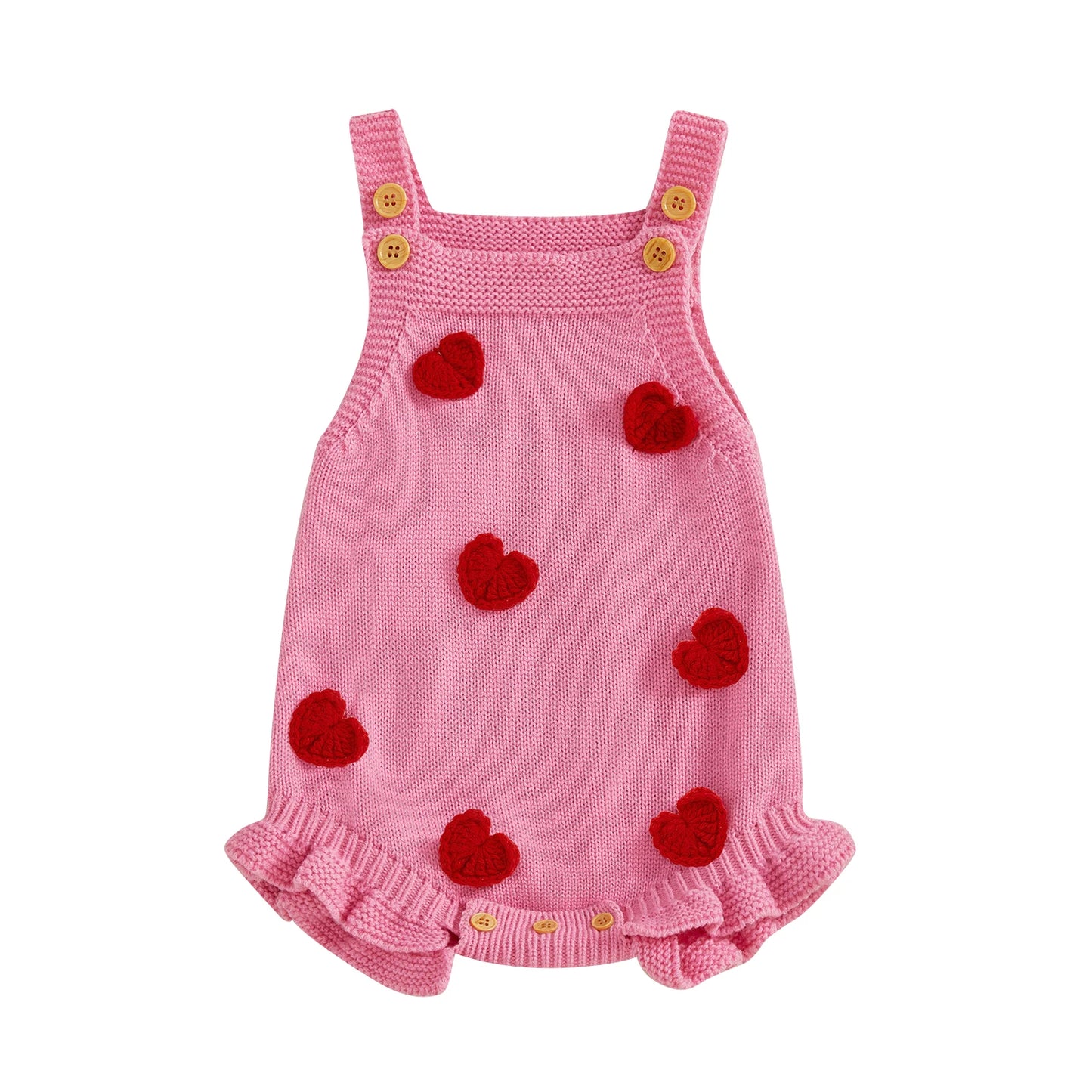 Baby Girl Valentine’s Day Sweater Romper Sleeveless Square Neck Heart Bodysuit Newborn Knit Overalls