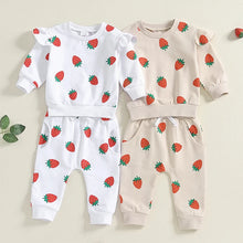 Load image into Gallery viewer, Baby Toddler Girls 2Pcs Outfit Strawberry Print Long Sleeve Crew Neck Top with Elastic Waist Pants Fall Set
