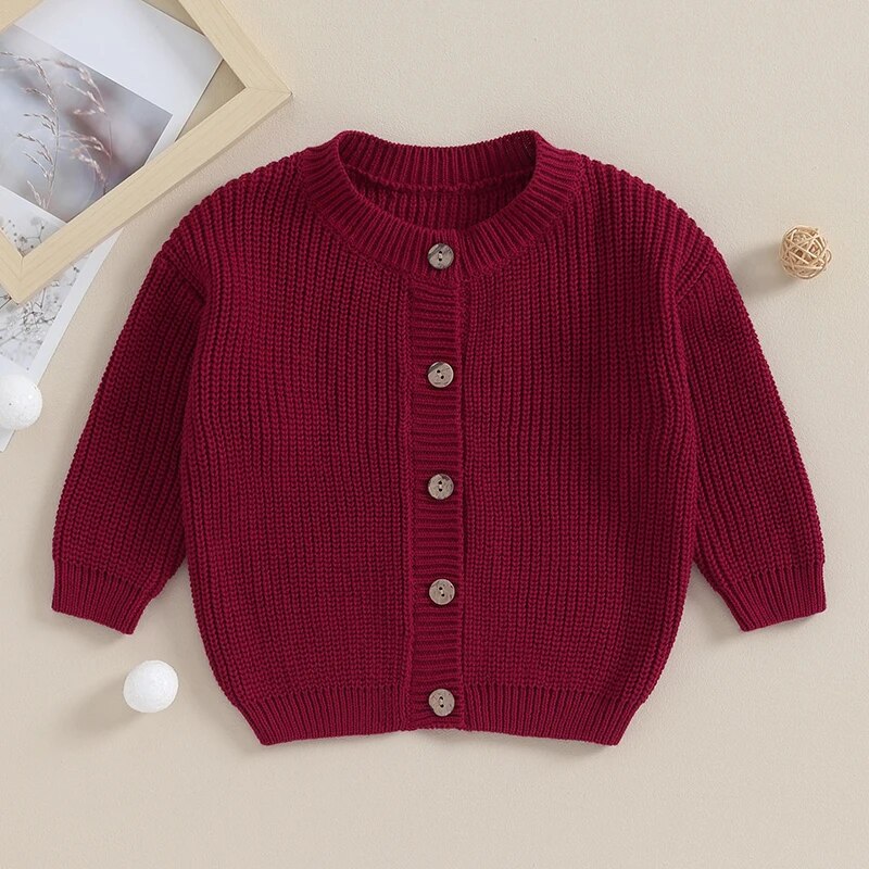 Baby Boys Girls Button Up Sweater Solid Color Loose Long Sleeve Knitwear Cardigan