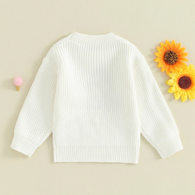 Baby Toddler Kids Girls Sweaters Lil Sister Letter Flower Embroidery Knitted Loose Long Sleeve Top