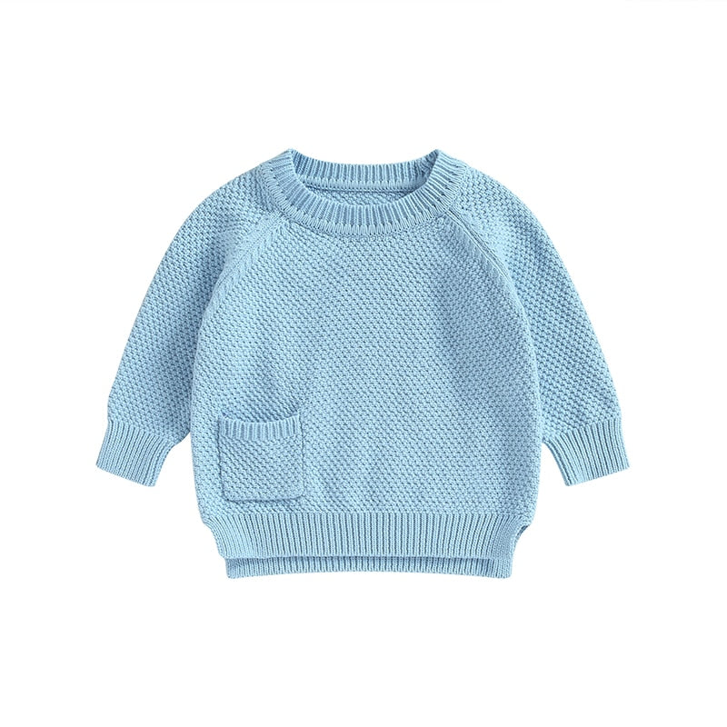 Baby Boy Girl Knitted Sweater Warm Long Sleeve Pullover with Pocket Autumn Knitwear