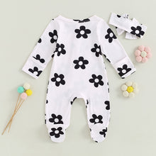 Load image into Gallery viewer, Baby Girl 2Pcs Fall Romper Outfits Long Sleeve Floral Print Zip Up Jumpsuit Headband Boy Set
