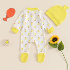 Baby Boys Girls 2Pcs Duck Outfit Long Sleeve Full Length Footed Jumpsuit Romper Duck Hat Set