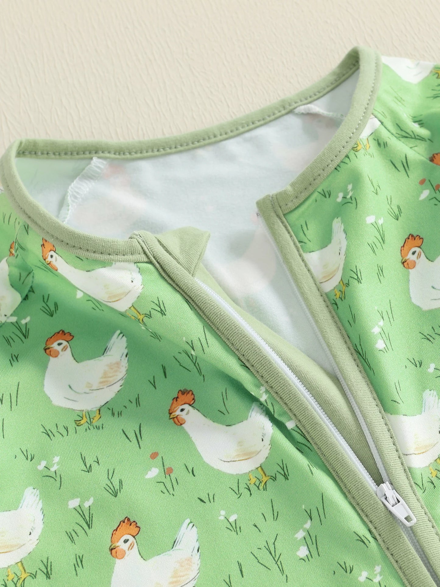 Baby Girl Boy Chicken Print Jumpsuit Long Sleeve Round Neck Zipper Romper
