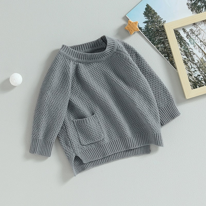 Baby Boy Girl Knitted Sweater Warm Long Sleeve Pullover with Pocket Autumn Knitwear