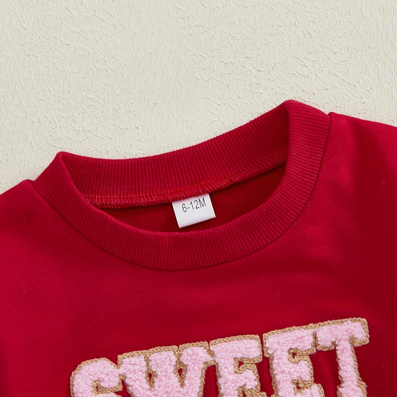 Baby Toddler Girls Sweet Hearts Club Valentine's Day Letter Embroidery Crewneck Long Sleeve Casual Pullover Top Valentines