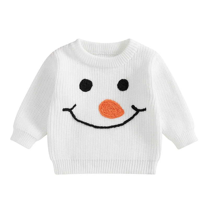 Baby Toddler Girls Boys Christmas Knit Sweater Long Sleeve O Neck Reindeer/Snowman/Joy Santa Hat Embroidery Pullover Knitwear Top