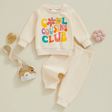 Load image into Gallery viewer, Baby Toddler Girls 2Pcs Outfit Cool Cousins Club Long Sleeve Crew Neck Letters Flower Print Top with Pants Fall Set
