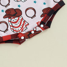 Load image into Gallery viewer, Baby Girls Boys Long Sleeve Romper Christmas Plaid Patchwork Tis The Season Cowboy Hat Tree Jumpsuit
