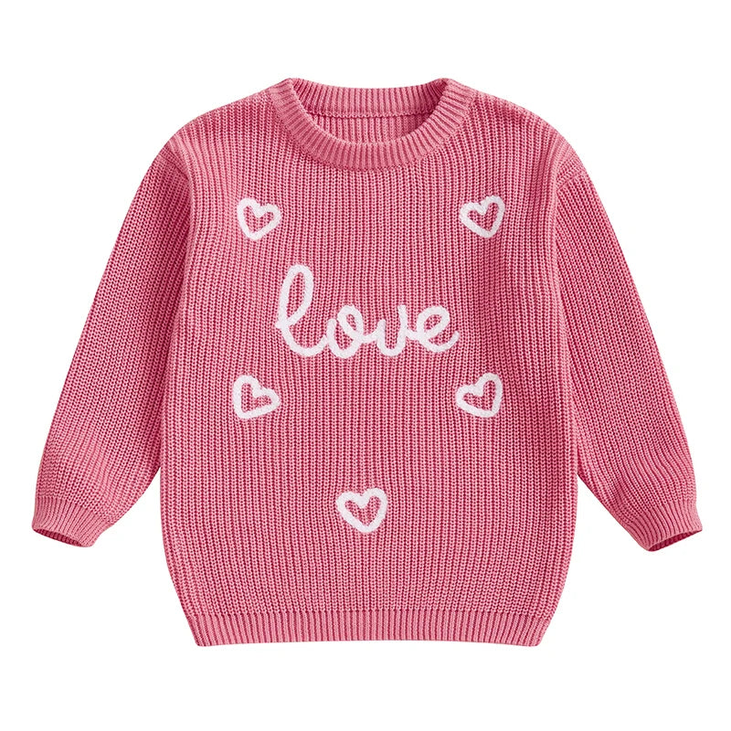 Toddler Kids Girls Pullover Sweater Casual Valentine s Day Letter Love Heart Embroidery Infant Knitwear Warm Clothes