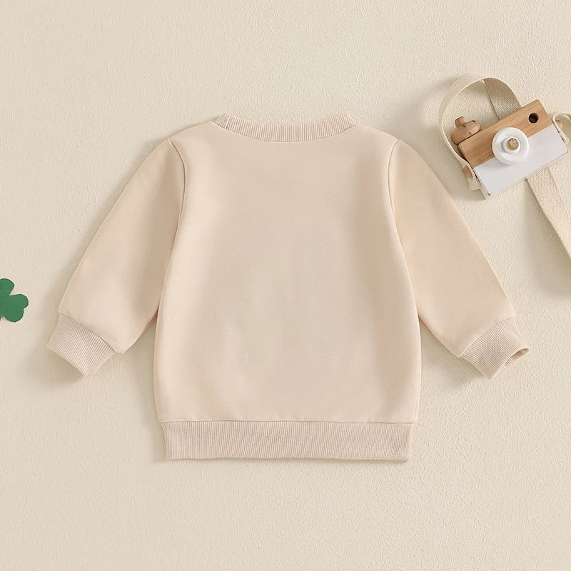 Baby Toddler Girl Boy St. Patrick's Day Casual Four Leaf Clover Shamrock Embroidery Long Sleeve Crewneck Top