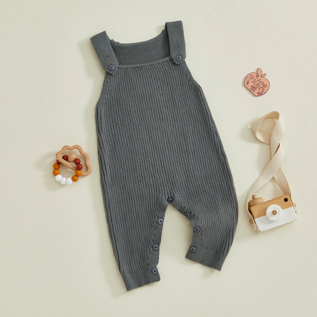 Baby Boys Girls Knit Jumpsuit Sleeveless Square Neck Solid Color Rompers Overalls
