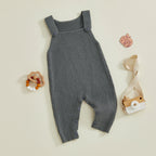 Baby Boys Girls Knit Jumpsuit Sleeveless Square Neck Solid Color Rompers Overalls