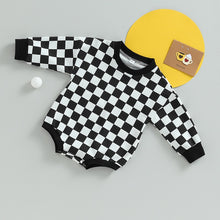 Load image into Gallery viewer, Baby Boy Girl Fall Sweatshirt Bodysuit Checkerboard Print Long Sleeve Jumpsuit Romper
