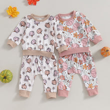 Load image into Gallery viewer, Baby Toddler Girls 2Pcs Halloween Clothes Flower Pumpkin Print Long Sleeve Top Long Pants Set Fall Outfit
