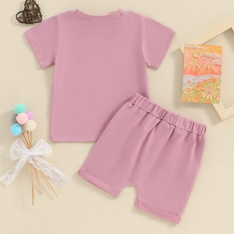 Baby Toddler Kids Girl 2Pcs Mama's Bestie Summer Clothes Set Outfit Heart Letter Print Short Sleeve T-Shirt Top Shorts