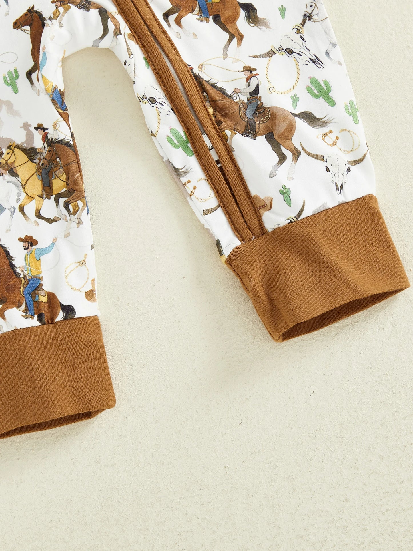 Baby Boy Western Zipper Romper Cactus Horse Print Long Sleeve Zip-up Jumpsuit Casual Infant Clothes