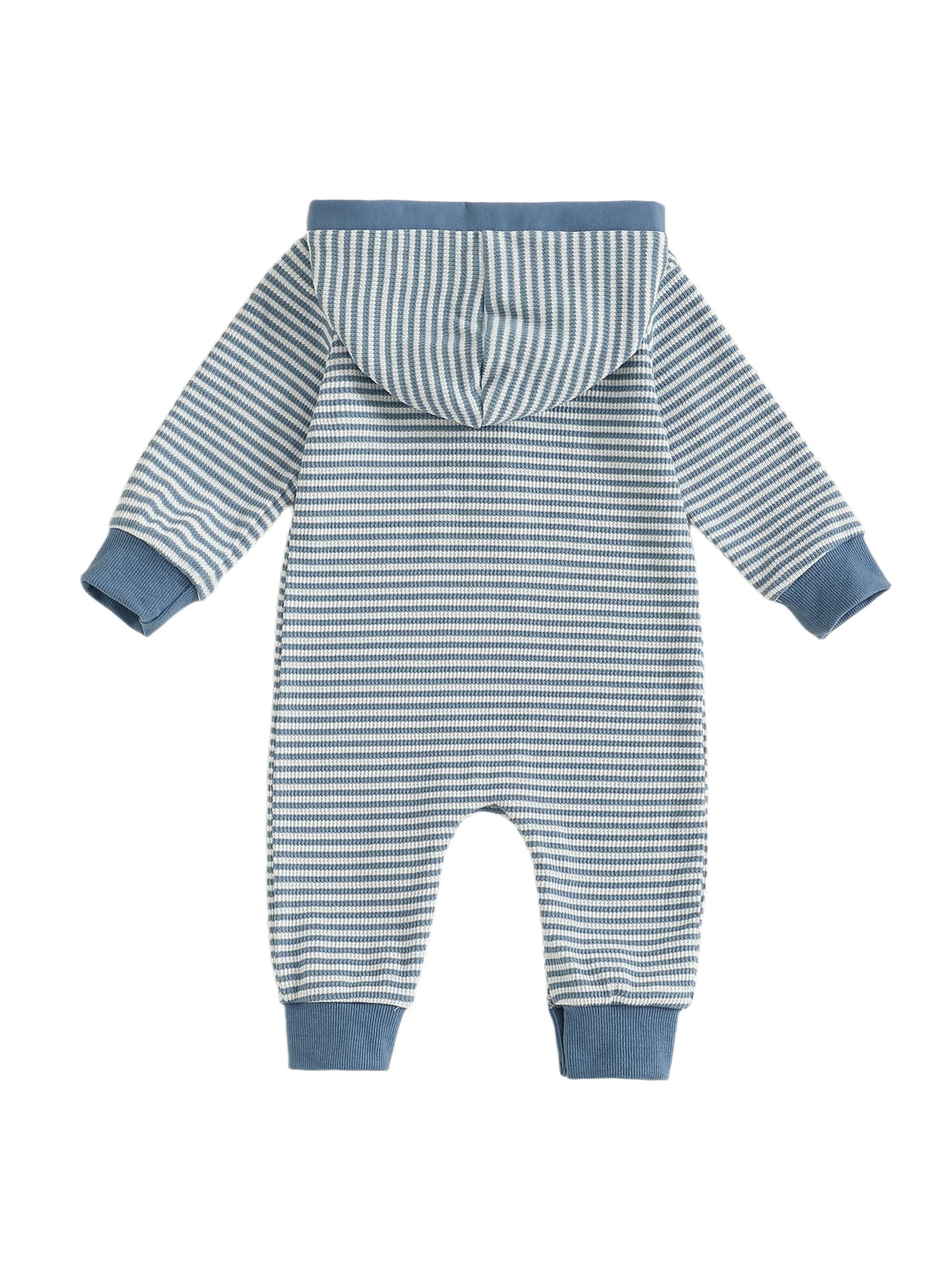 Baby Boy Striped Fall Romper Half Button-up Long Sleeve Hooded Jumpsuit Cute Waffle Clothes