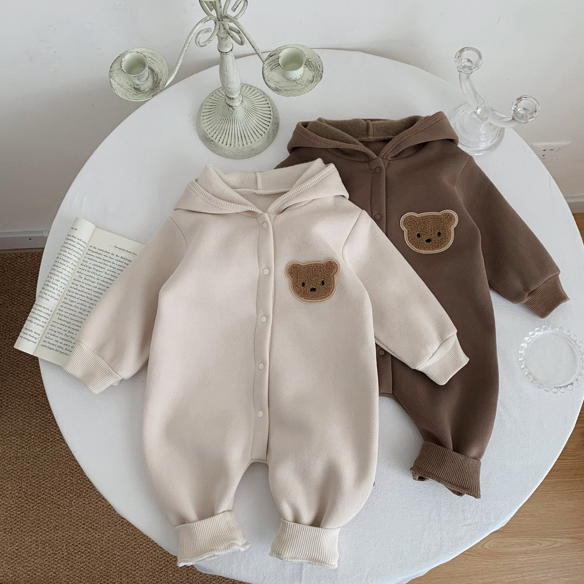 Teddy Bear Patch Hoodie Jumpsuit Romper