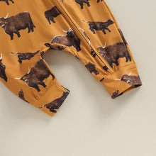 Load image into Gallery viewer, Baby Girl Boy 2Pcs Western Clothes Long Sleeve Cow Print Romper Zipper Jumpsuit Hat Fall Winter Set Outfit
