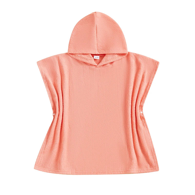 Toddler Kids Boys Girls Hooded Beach Swim Poncho Towels Solid Color Loose Fit Beach Robe Cover-up for Summer