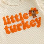 Baby Boys Girls 2Pcs Little Turkey Thanksgiving Outfit Long Sleeve Crew Neck Letter Turkey Embroidery Full Length Romper with Hat Set