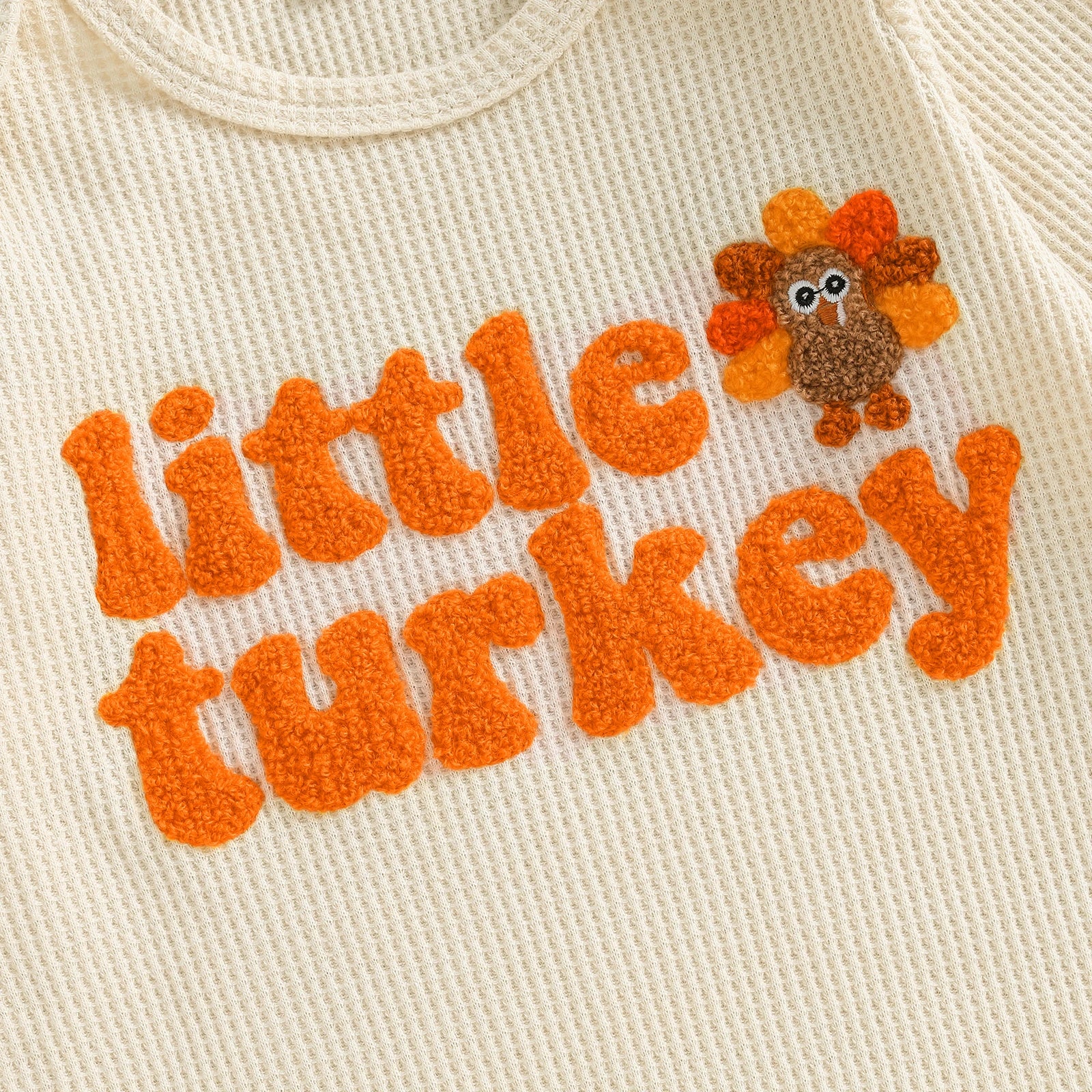 Baby Boys Girls 2Pcs Little Turkey Thanksgiving Outfit Long Sleeve Crew Neck Letter Turkey Embroidery Full Length Romper with Hat Set
