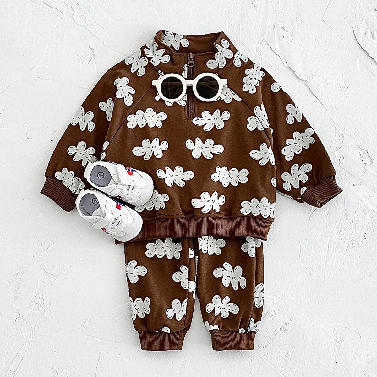 Baby Toddler Boys Girls 2Pcs Jogger Set Girl Quarter Zip Cloud Print Long Sleeve Top +Pants Outfit